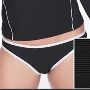 Athleta Bikini Bottom NWT Black White Trim Ribbed Size XL